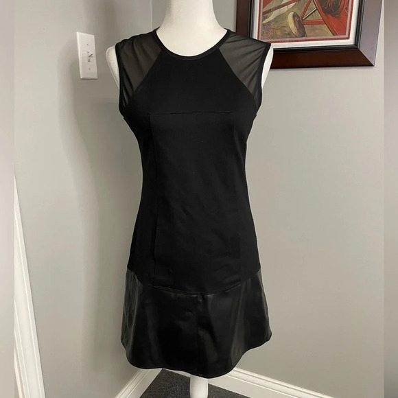 KF/Kaufmann Franco Dresses & Skirts - KF/Kaufman Franco Collection Onyx Leather Front Mini Dress Size 4 Sheer Cap Sexy